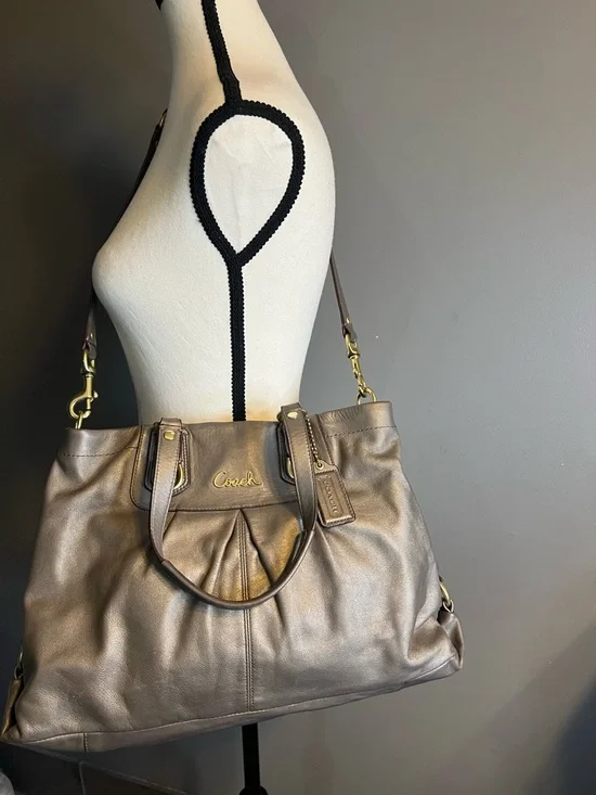 Coach Ashley Leather Satchel, Metallic Bronze. (Taupe) EUC - Picture 12 of 16